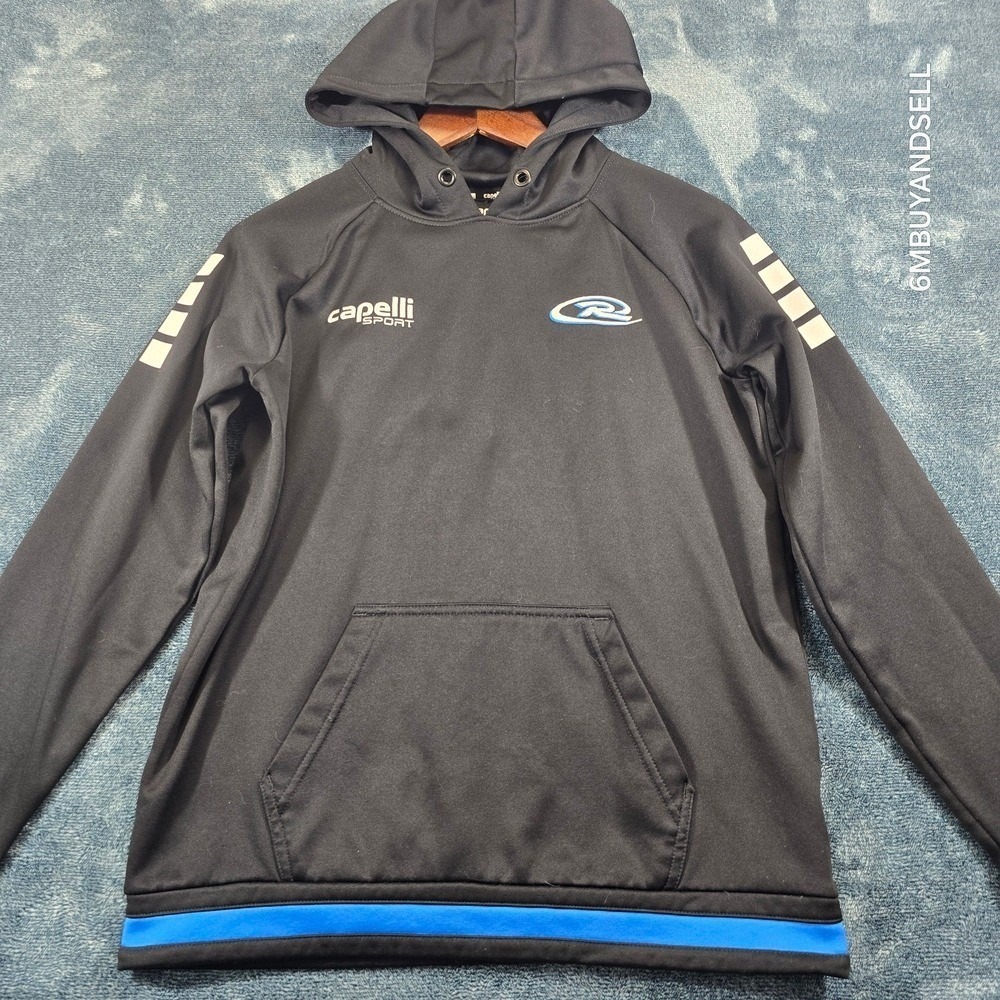 Capelli Sport Mens CS-Dry Performance Hoodie Black Blue Soccer Sweatshirt M